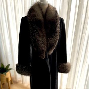 Wool maxi coat with fox fur collar and cuffs
